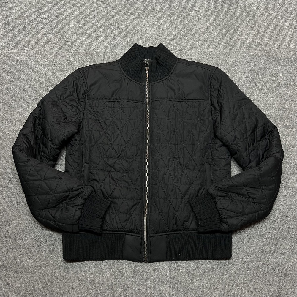 PrAna Jacket Womens Medium Black Quilted Bomber Sherpa Lined Full Zip Pockets